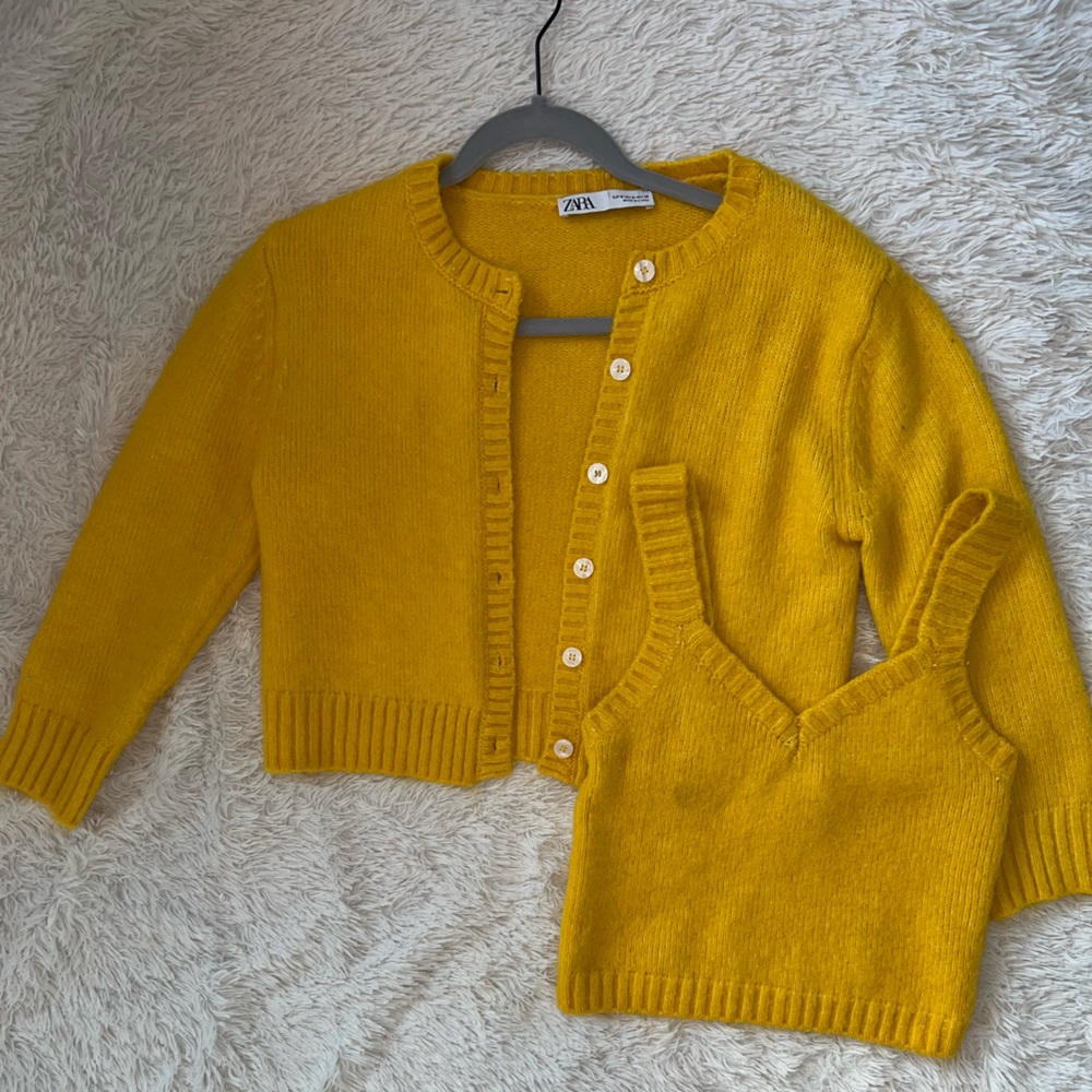 Zara - mustard yellow Cardigan with matching top set size M